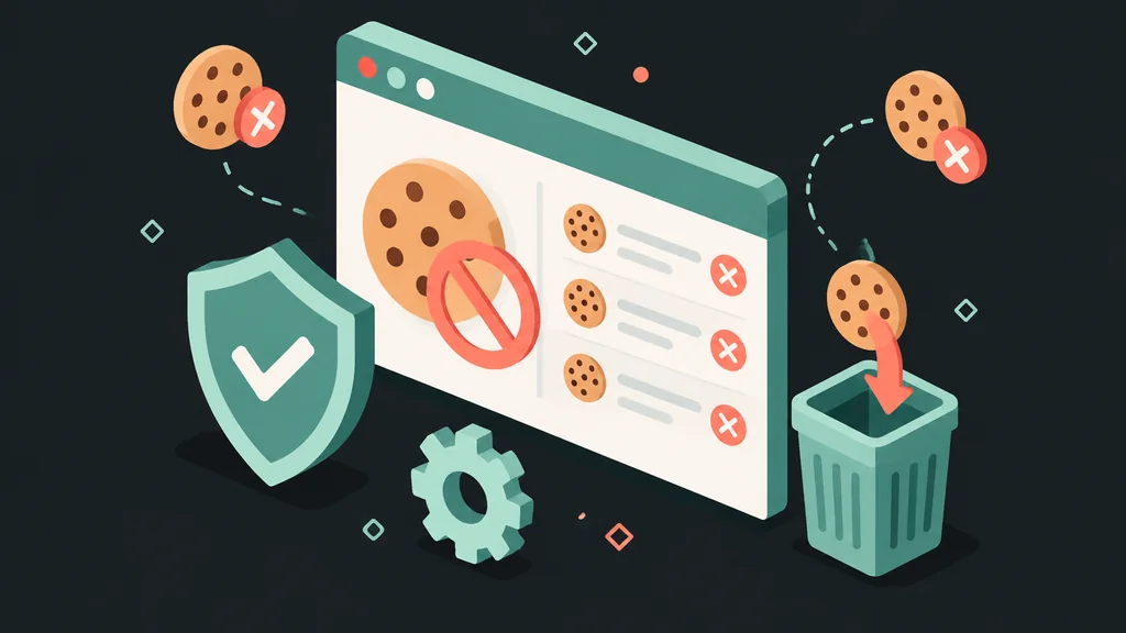Isometric scene showing browser cookie management with blocking controls